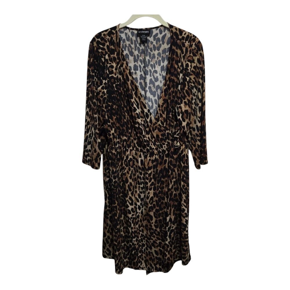 Lane Bryant Dress Leopard Print Wrap Style Tag Size 14-16 Brown Black Career